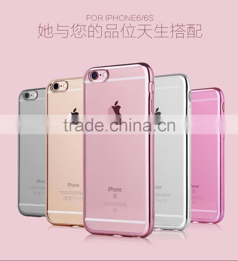 0.6MM Anti-Scratch Newest Transparent TPU Back Cover With Soft Electroplate Phone Case TPU Mobile Case for iphone 6
