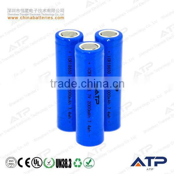 icr18650 2000mah 3.7v rechargeable battery / li-ion battery 3.7v 2000mah / 18650 li ion cell