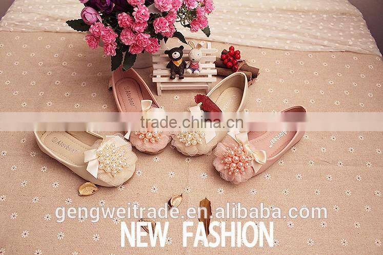 2015 Spring fashion sweet series girl princess shoes kids pearls lace shoes for school wear
