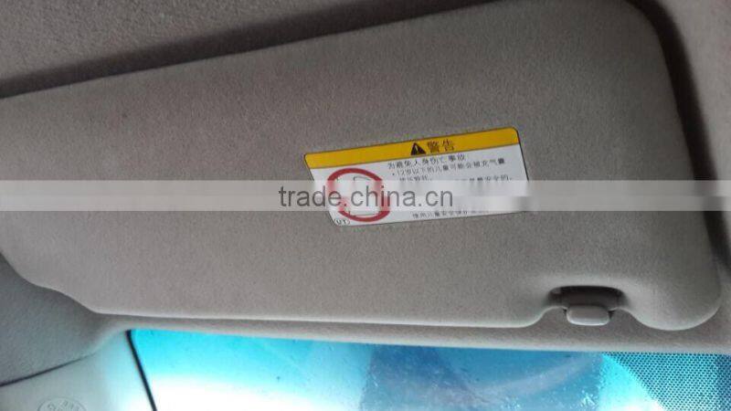PET film heat transfer sticker warning lable for automobile sun-visor