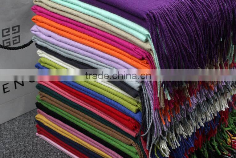 Best Selling Winer Warm Woman Fashion Tassel Plush Plain Cashmere Pashmina