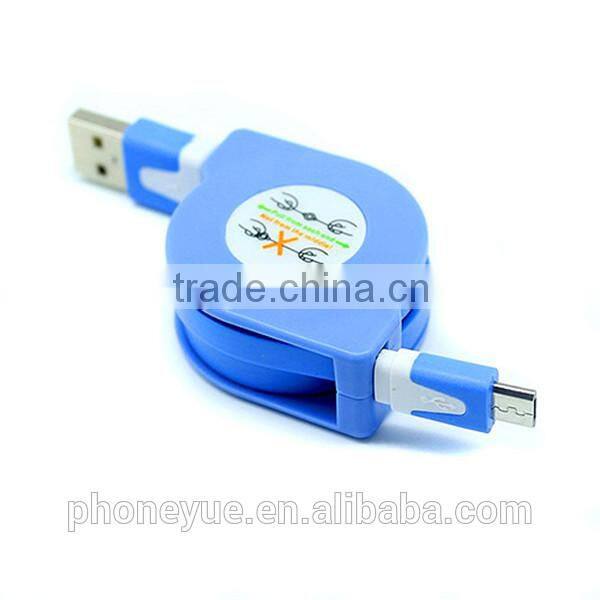 colorful flat logo custom micro retractable usb charging cable