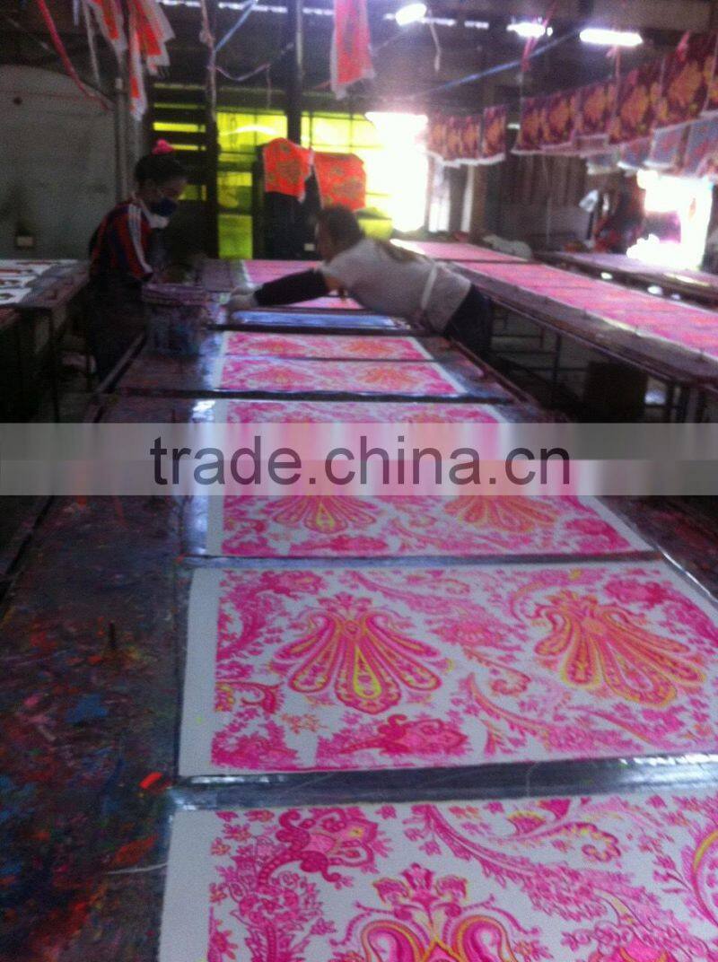 Hmong Indian tote neon red canvas bag feather pattern