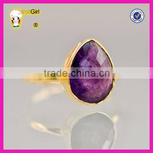 New products ladis single stone finger ring fashion custom gold plating large amethyst rings