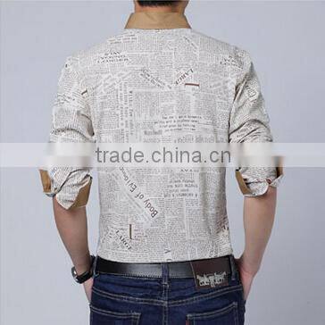 European Style Coffee Button English Words Printed Men Long Shirt