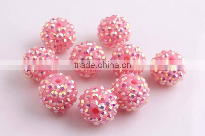 Pink AB Color Resin Rhinestone Ball Beads for Chunky Necklace Jewelry, Custom Design Accept Wholesales Cheap 10mm to 40mm
