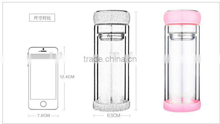 hot protected cheap price double wall glass tea infusion bottle