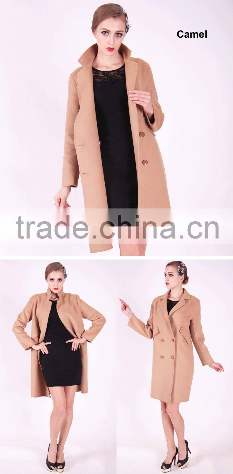 2016 New Design Spring Women Length Slim Fit Wool Coat