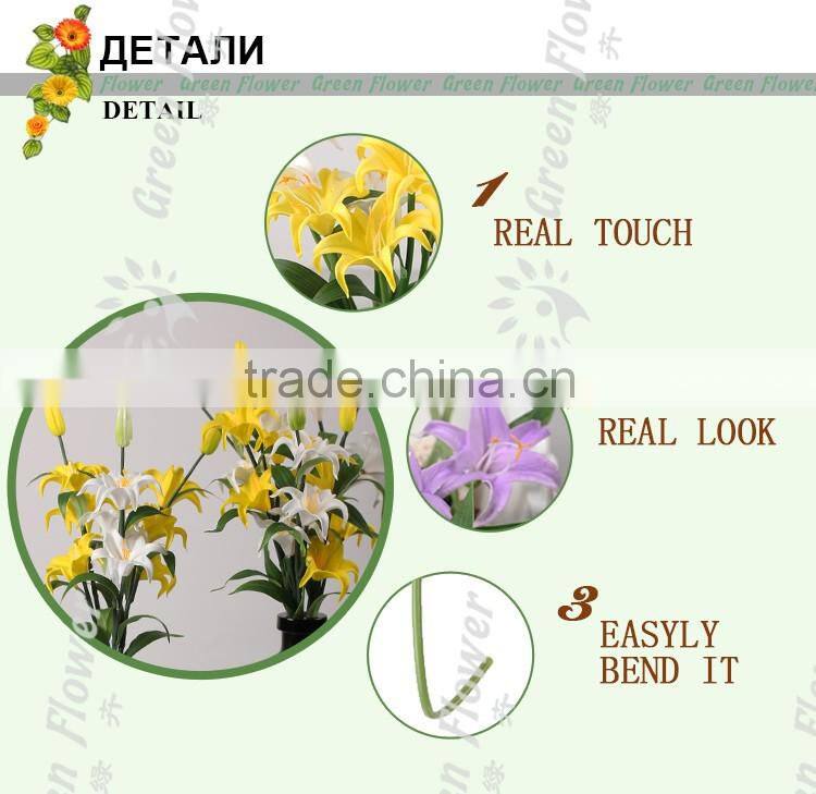 2016 Wholesale Four heads mini lily Artificial Flowers Real Touch Bouquet Wedding Bridal Home Declarative flowers