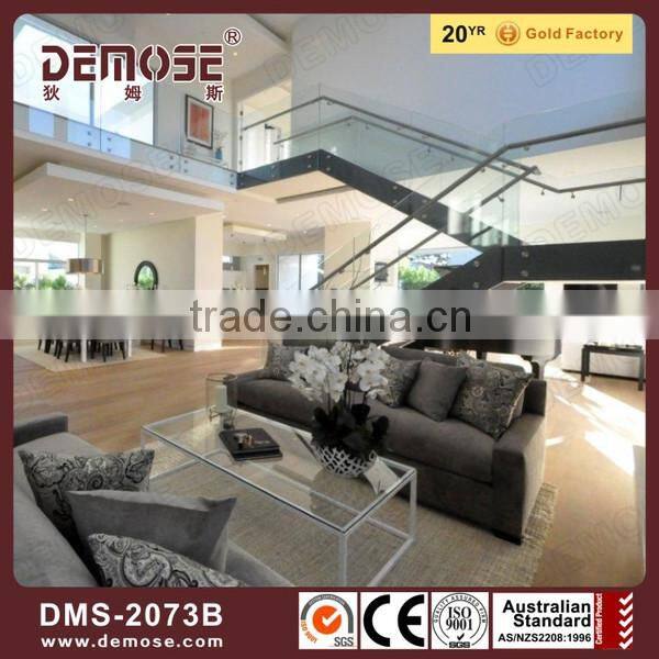 glass stair handrail and marble stair steps for double steel plates stair