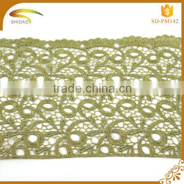 Big discount Metallic Gold Venise african guipure polyester lace trim wholesale for evening dress XJ142