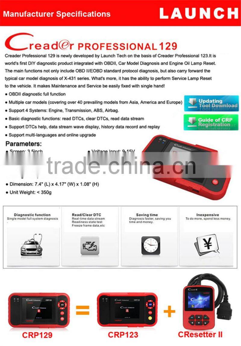 Best Quality Support 10 OBDII test models obd2 obdii code reader 100% original launch x431 129 on hot sales