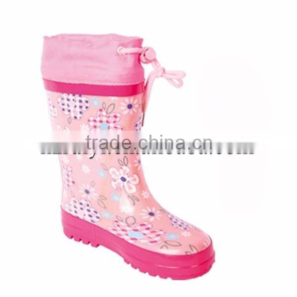 fancy print rubber rain shoes wholesale knee high boots with collar for women