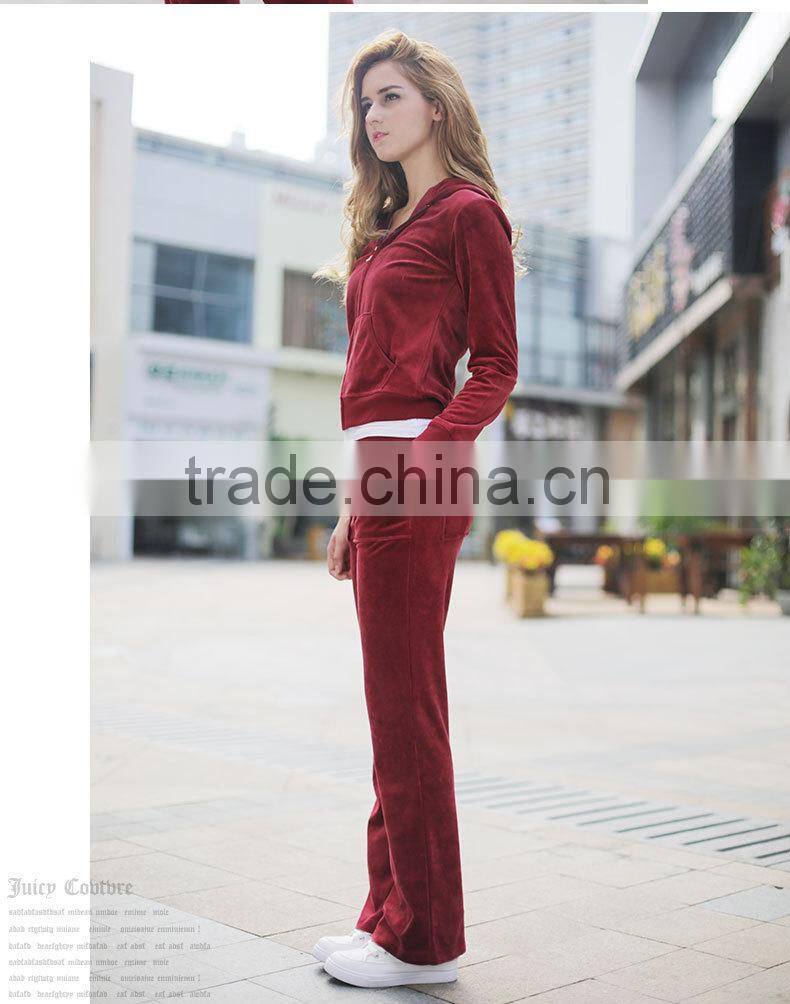 Hot Fall Stylish Womens Sport Suit Clothes red Velour Tracksuit