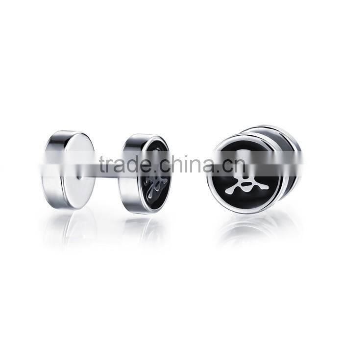 men collection trend round screw stainless steel skull earrings