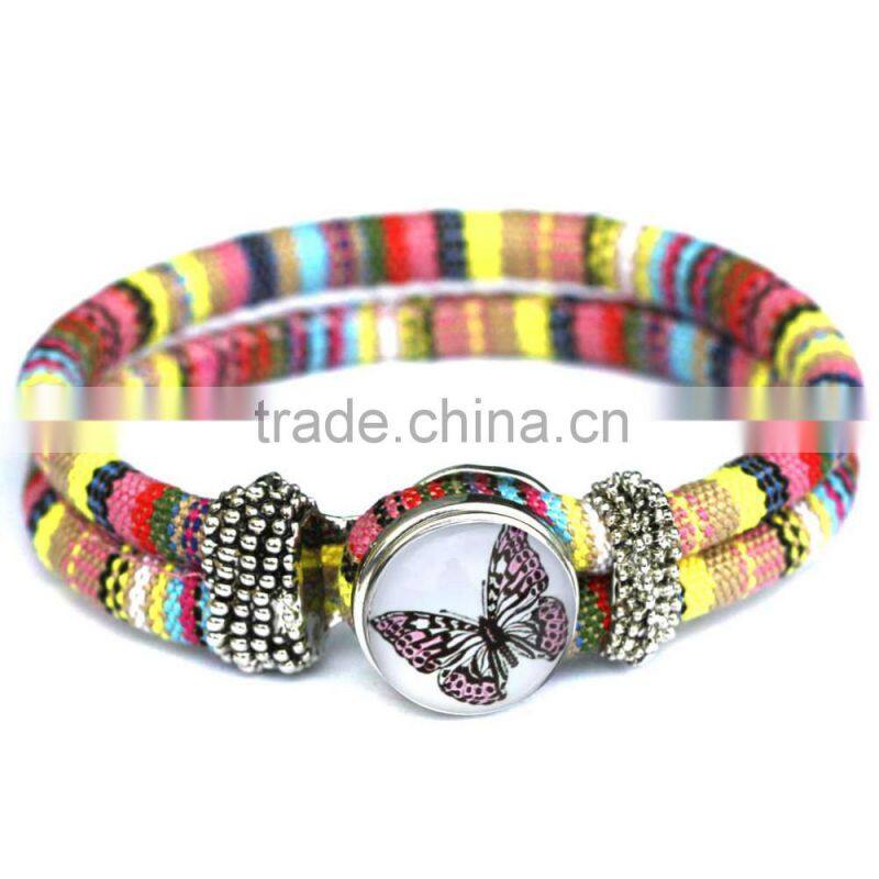 Handmade Women's Glass Gem Butterfly Cuff Bangle Wristband Snap Button Bracelet