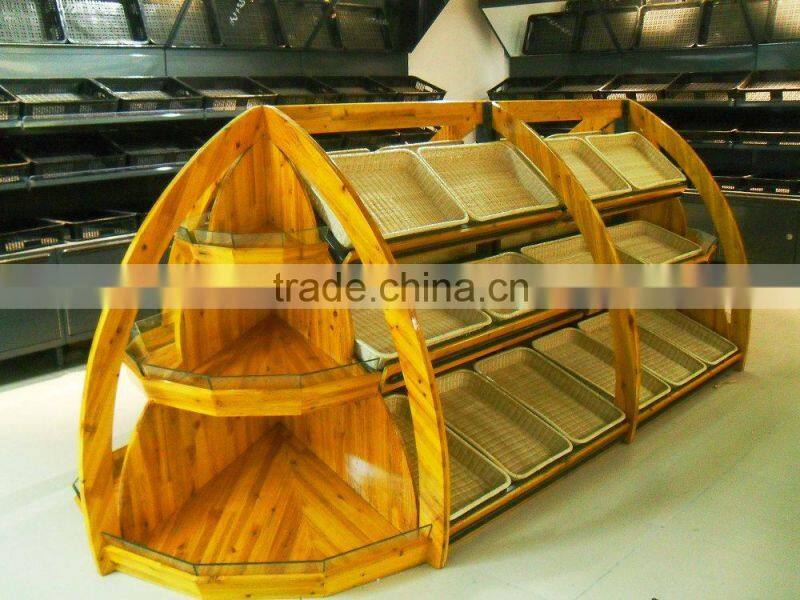 AL-SM055 Supermarket vegetable/ fruit /cake wood display shelves hot sale