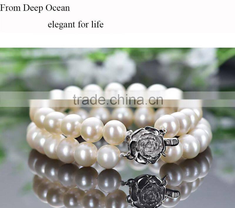 7.5-8.5mm high luster near round competitive two layer real pearl bracelet