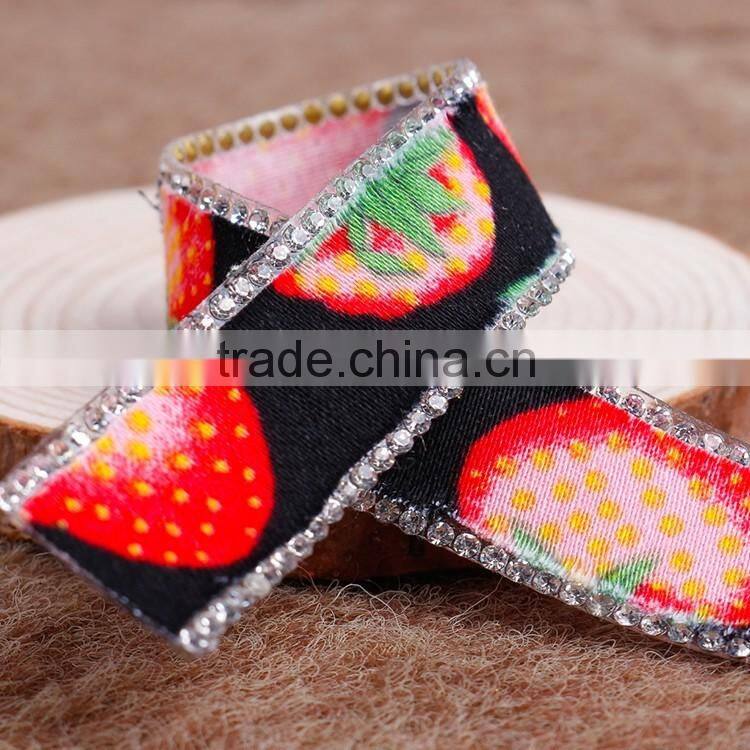 Hotfix Glasses Stone Strawberry Pattern Ribbon For Children Garment Decoration
