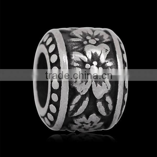 Ready Stock Vintage Tone 316L Stainless Steel Flower Pattern European Spacer Beads For Charm Bracelet Jewelry Making SEB-LG131