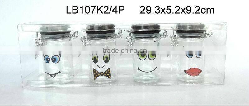 LB107K3/4P glass spice jar with decal printing with pvc box