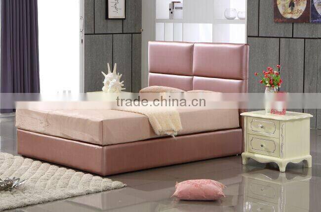 2016 modern soft leather bed high headboard design DH216B