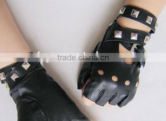 Ladies Car Driving Sex fingerless leather gloves Half Fingers Motorcycle leather gloves