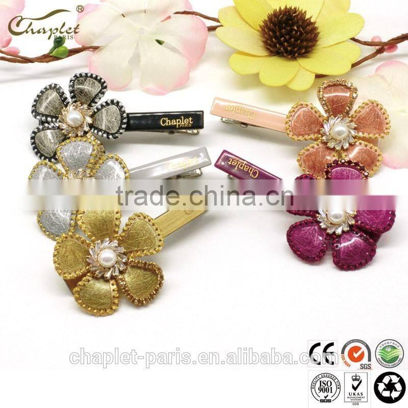 fancy girls colorful pearl flower hairgrip handmade cellulose acetate hair clip