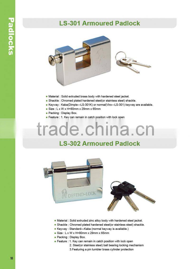 Lipson LS-301 Hardened Steel Armoured Case brass rectangular padlock