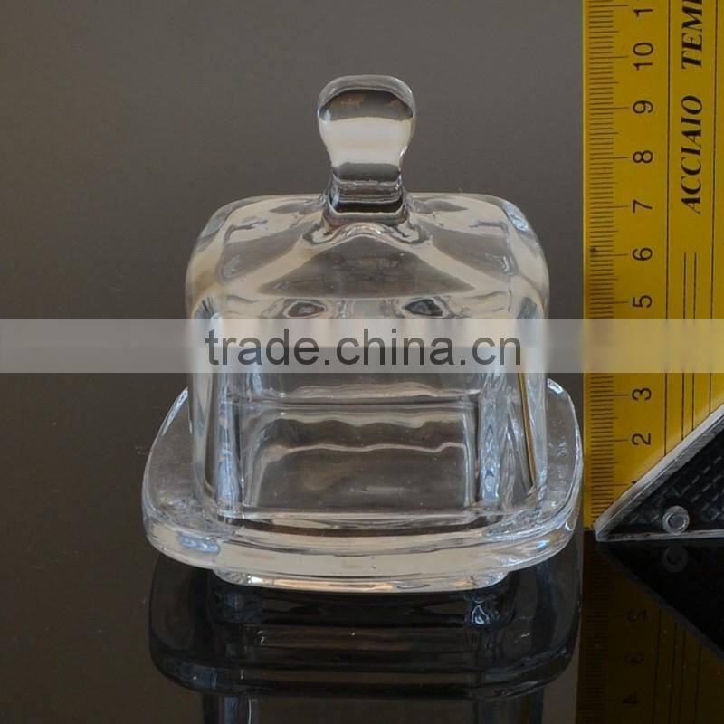 Square Shape Glass Dessert Plate with Saucer Glass Plate with Cover