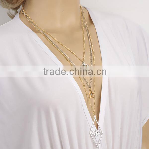 star long multilayers mix gold silver 24k gold necklace