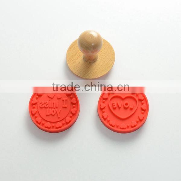 Hot selling food grade silicone cookie stamp with wooden handle