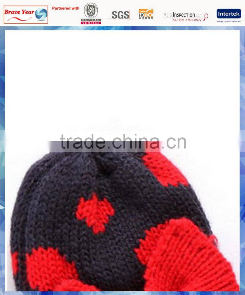 kids dots knitted gloves mitten with red bowknot