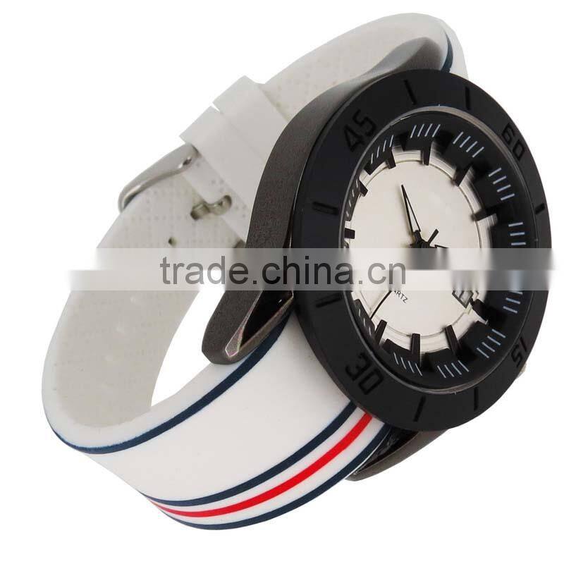 Leather strap sport men watch whit japan movt