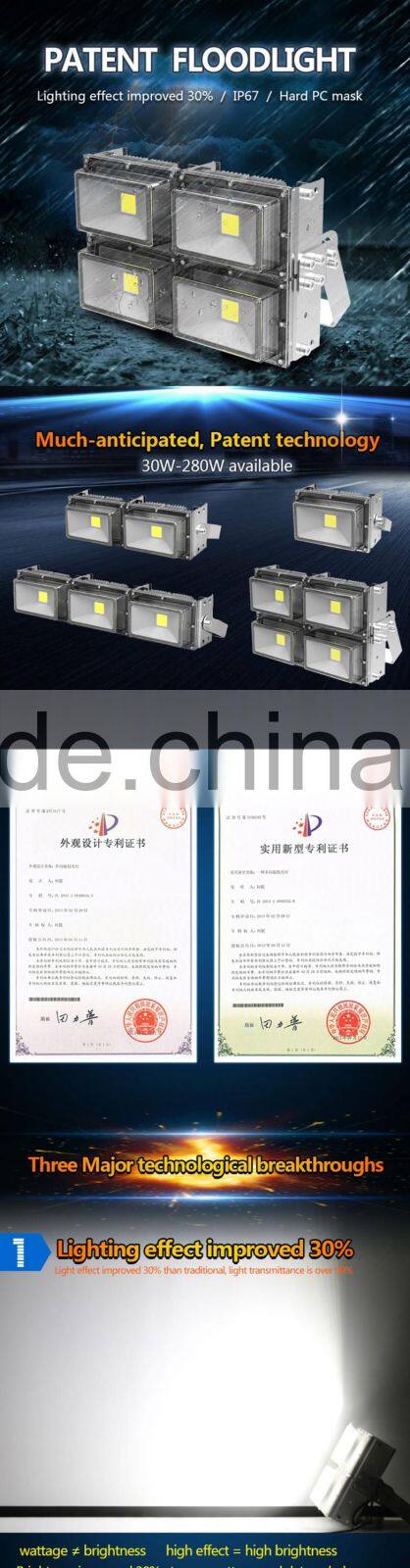 Patent Outdoor Waterproof IP67 30W 50W 100W 150W 200W LED Flood Light