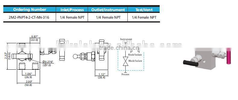 stainless steel instrument manifolds water/gas/oil 2-valve manifolds direct mount manifold