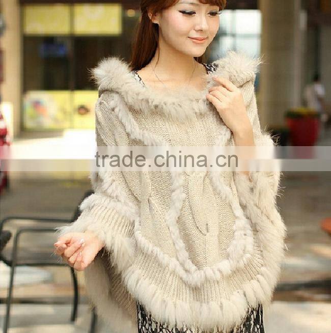 wholesale women cape, rabbit fur poncho, women winter clothes