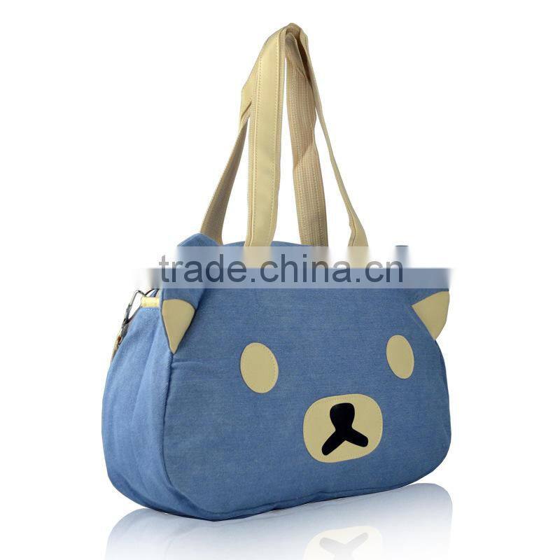 2014 Summer Hot sell Bear Canvas Denim Girl Tote Bag China Manufacturer