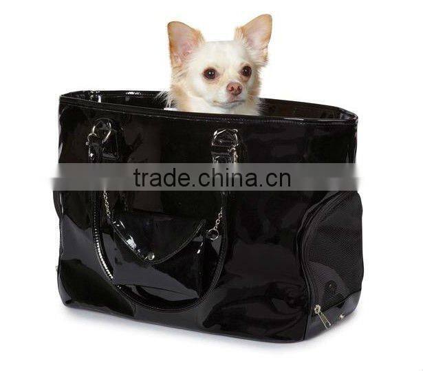 Black patent leather fashionable dog handbags/pet shoulder bags