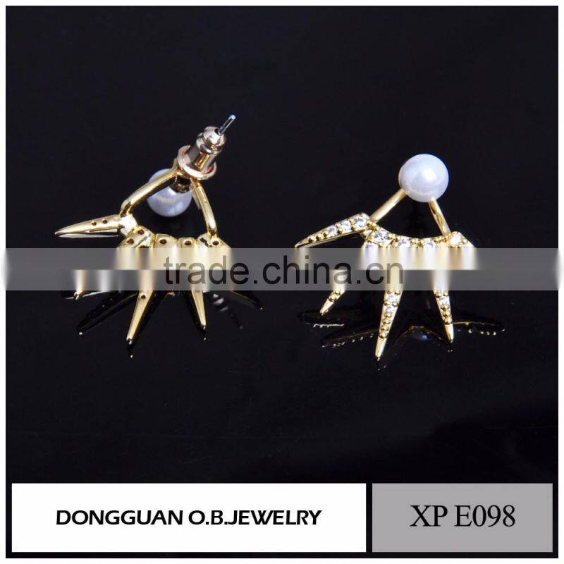 Dubai Gold Jewelry Earring 18k Gold White Gold Plated Stud Diamond Earring/ Pearl Earing