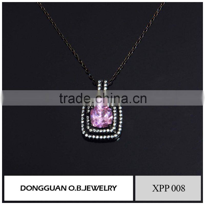 Fashion 925 silver pendant designs, pink diamond crystal pendant necklace