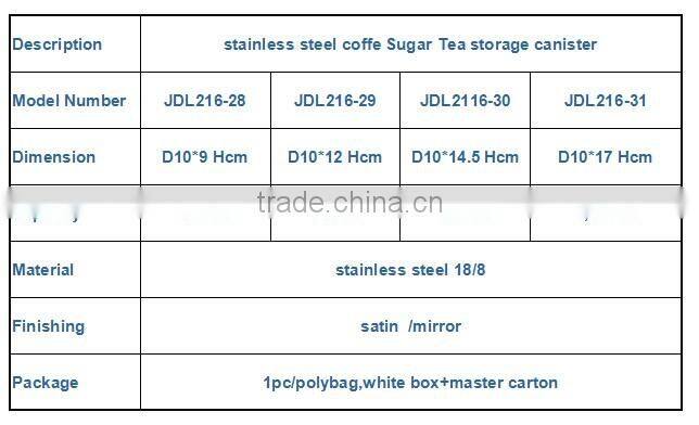 2016 Sealed stainless steel coffe Sugar Tea storage canister