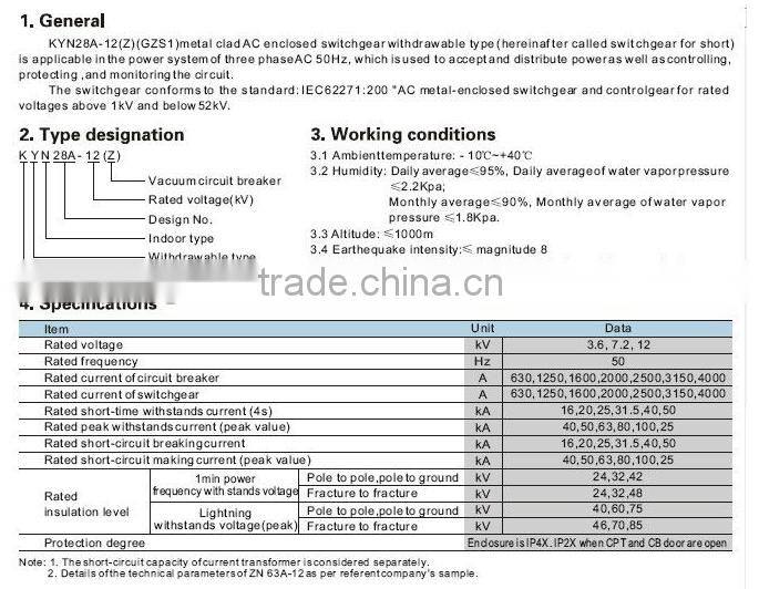 KYN28-12 Indoor Metal-clad Enclosed Switchgear,main switchboard