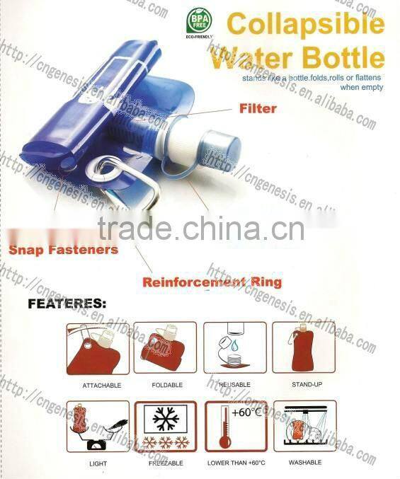 1 litre collapsible water bottle /sports foldable water bottle