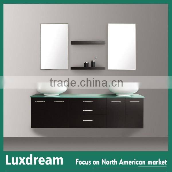 White bowl shape ceramic basin mini bathroom vanity with side cabinet