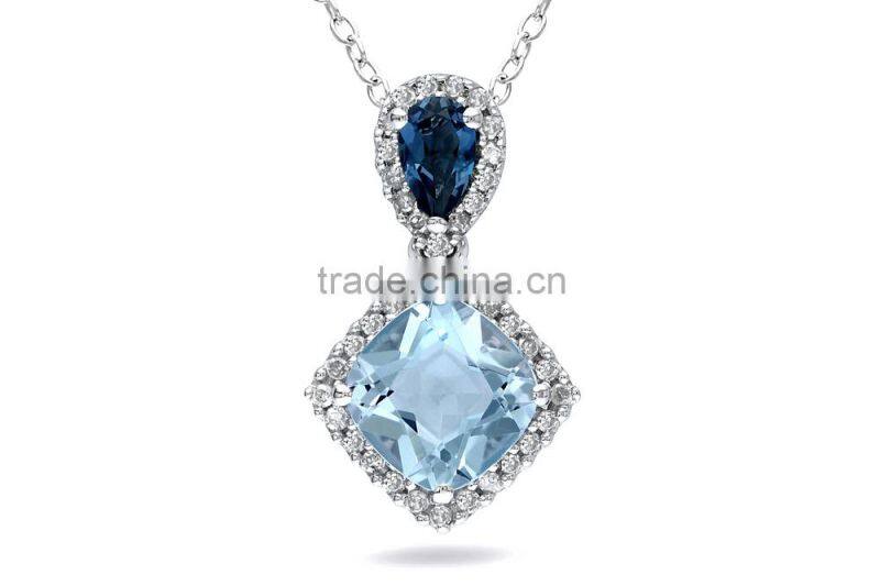 925 Silver Blue Topaz Color CZ Princess Set Eternity Band Ring