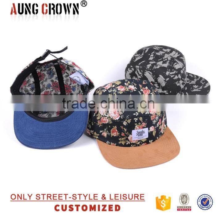 Flat Brim Custom Floral 5 Panel Hat Manufacture