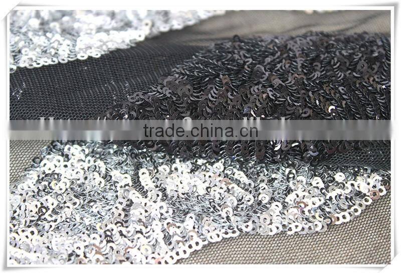 Latest black and silver wave sequin pattern textile fabric, sequin fabric textile for home textile