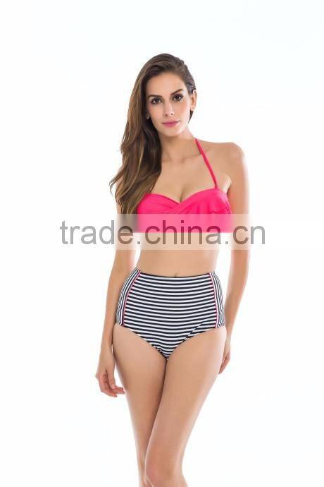 2016 Latest striped Retro High Waist Bikini