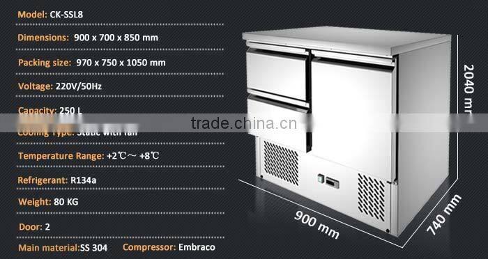 2 Drawer Stainless Steel Commercial Salad Fridge/Salad Refrigerator/Salad Bar Cooler